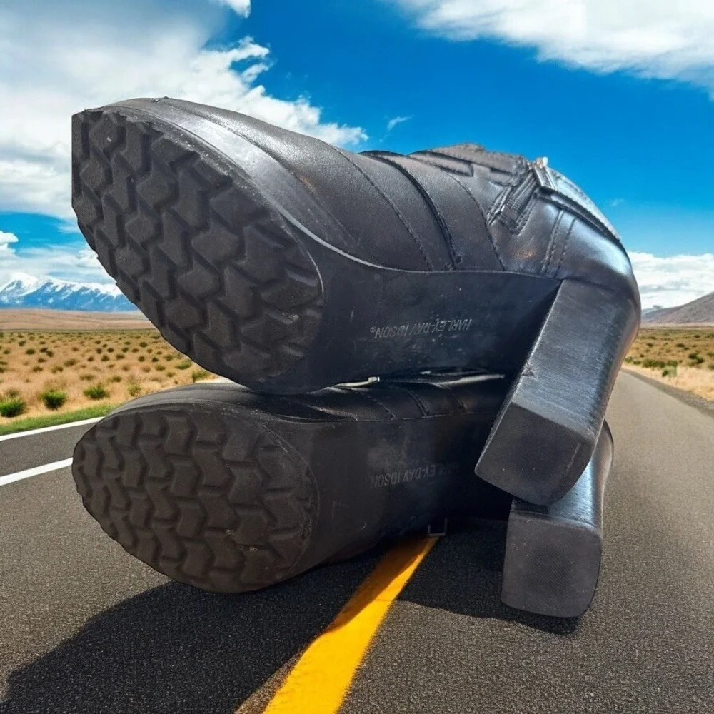 Harley Davidson Ankle Boot Moto Chunky platform Heel Buckle Strap Sexy Msrp $165 - Picture 5 of 6